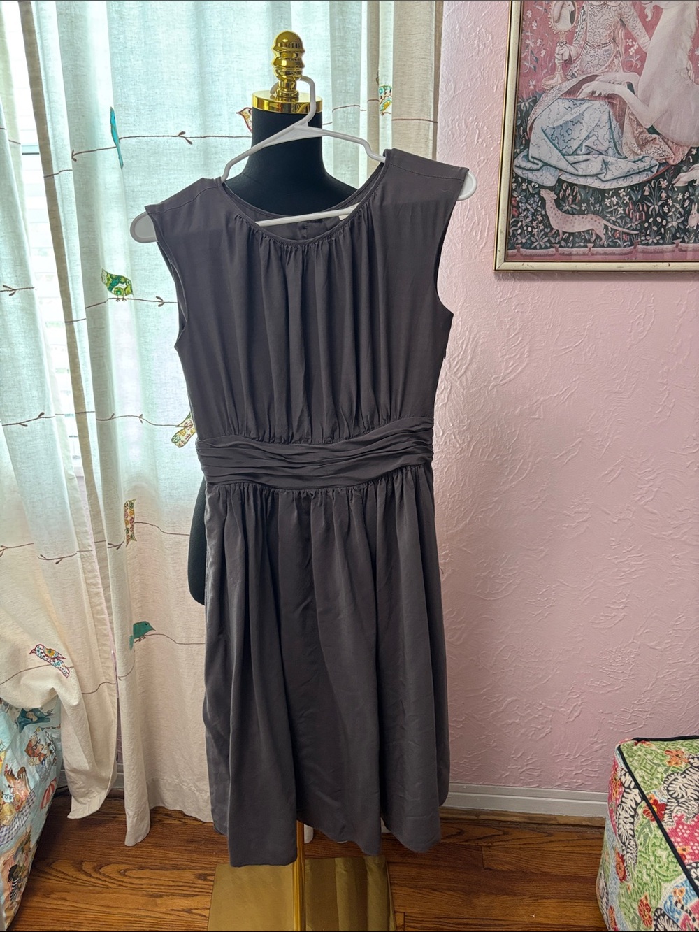 Boden Sleeveless Charcoal Gathered Waist Midi Dress